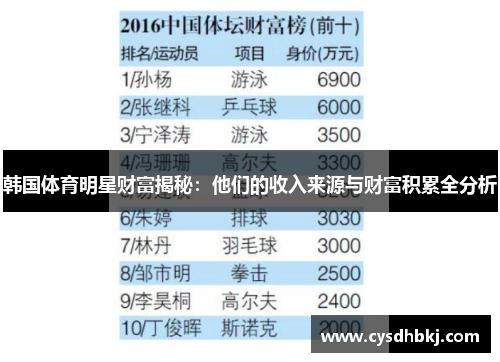 韩国体育明星财富揭秘：他们的收入来源与财富积累全分析